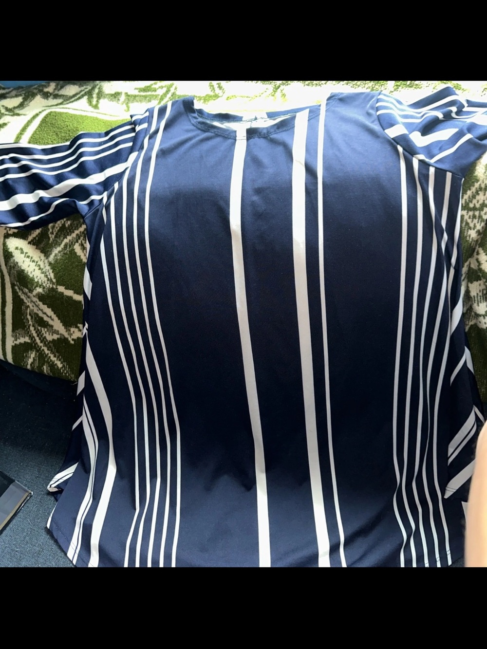 Navy Blue and White Vertical Stripe Tunic Top
